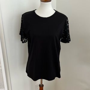 Crew Neck Black Tee with Detail Sleeves